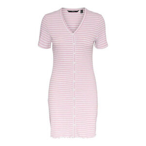VERO MODA Aria‎ Short Button Dress In Roseatte Spoonbill Stripes Size L NWT